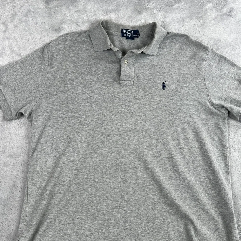 Polo Ralph Lauren Vintage Cotton Polo Shirt M Grey Men Short Sleeve Preppy Y2K